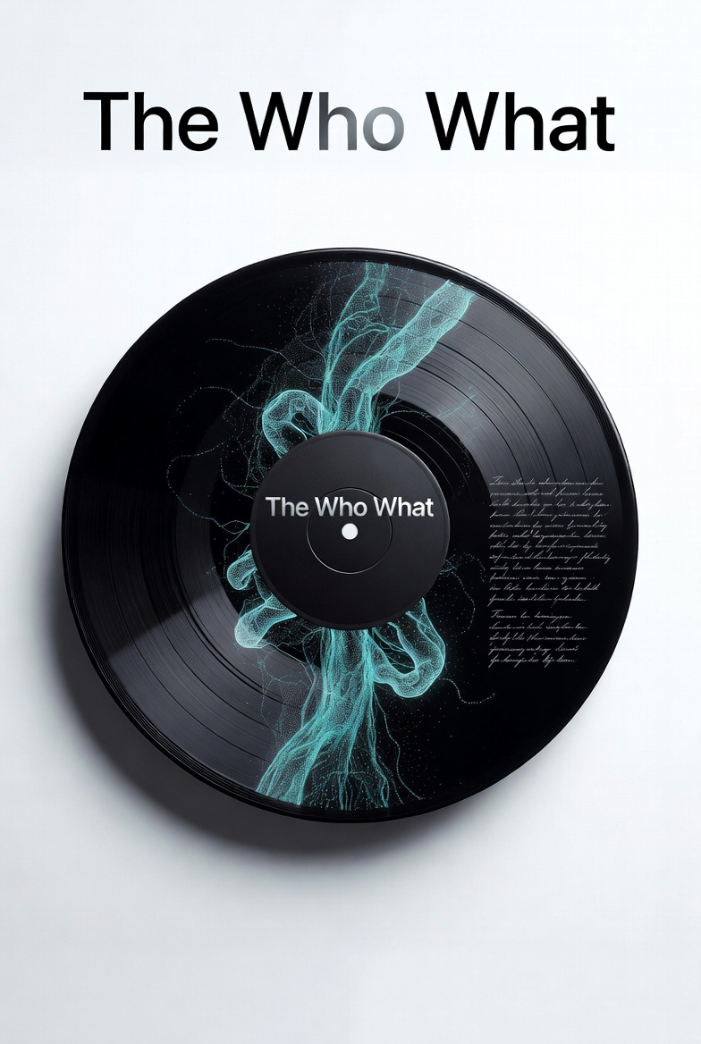 The Who What — vinyl with cyan neural-network figure